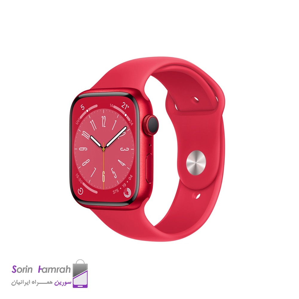 اپل واچ سری 8 مدل 41mm بدنه آلومینیوم با بند سیلیکونی.